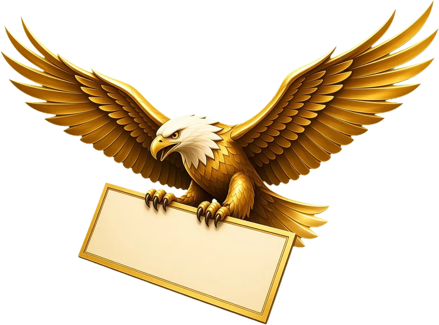 Golden eagle flying with a blank oversized check