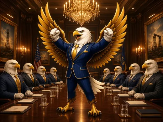 Eagle CEO leading a boardroom of suited eagles