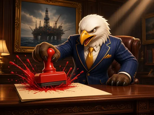 Eagle slamming a red approval stamp on a memo